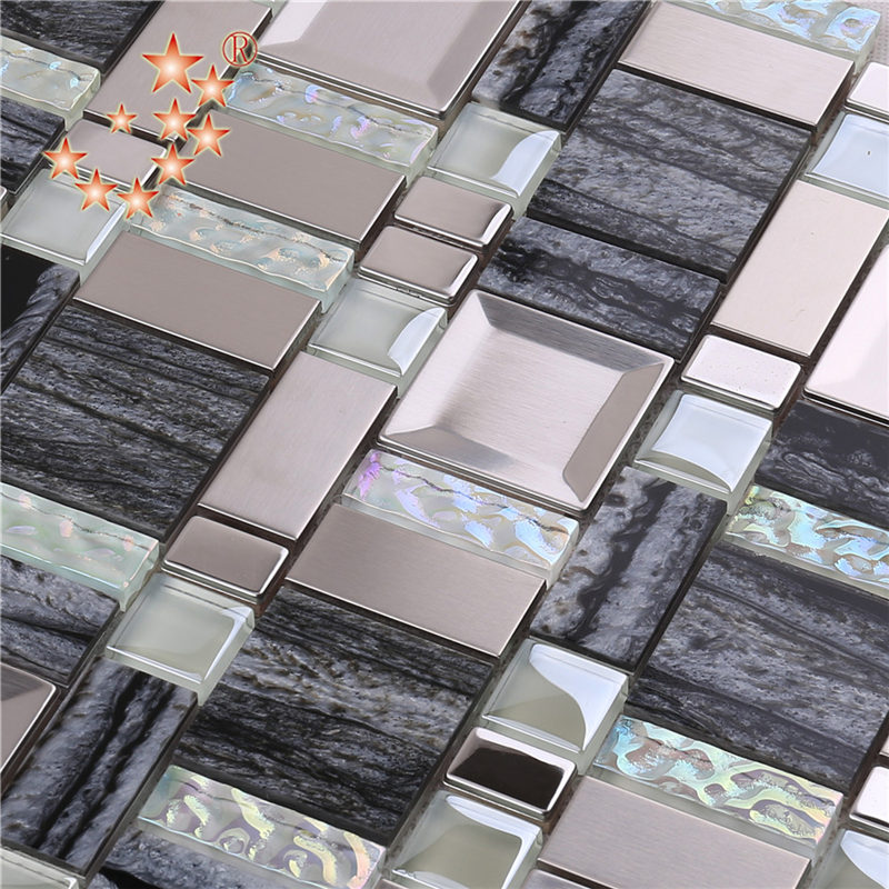 AE48 Materiał budowlany Stal nierdzewna Mix Żywica Szkło kryształowe Mozaika Ściany do dekoracji wnętrz TIle