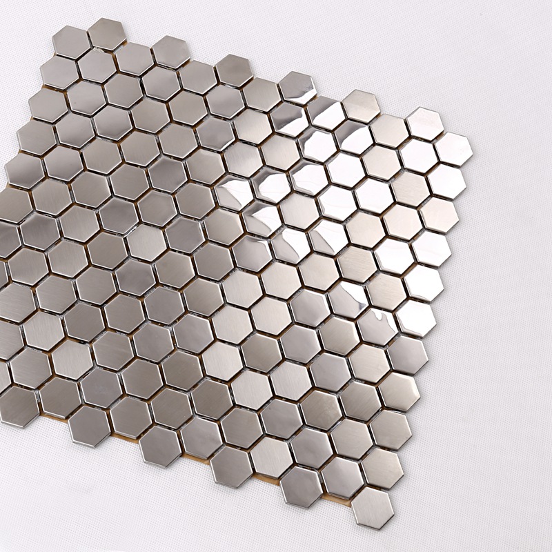 SA16 Premium Wysokiej jakości sześciokątna mozaika kuchenna ze stali nierdzewnej z metalową mozaiką z tyłu